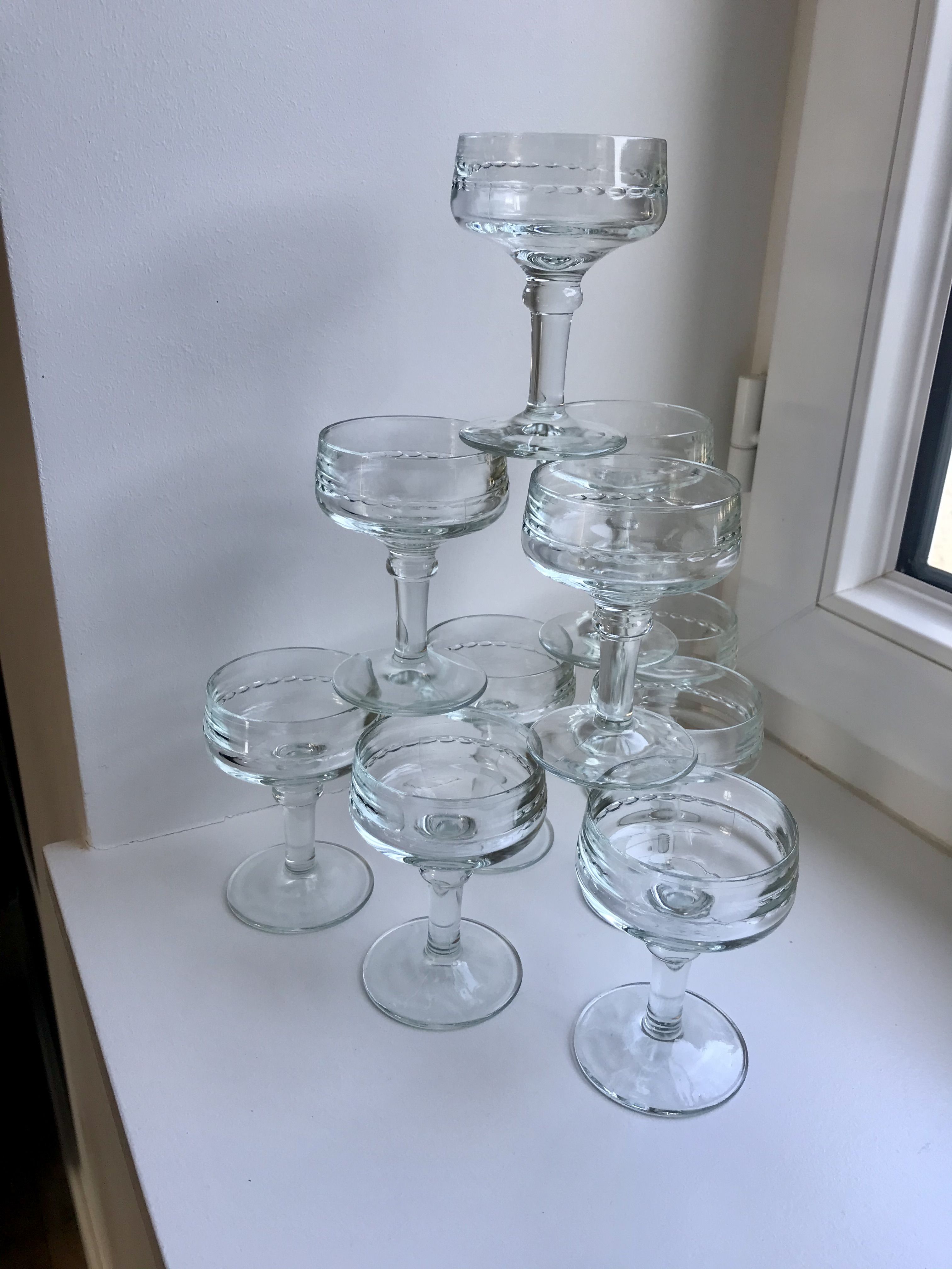 Set of 10 glasses with molded glass bar legs in 70s