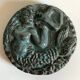 Green-blue enameled ceramic (stoneware) candy box with mermaid decoration, mid-20th century