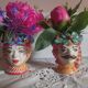 Set of 2 Sicilian vases ceramic heads of caltagirone