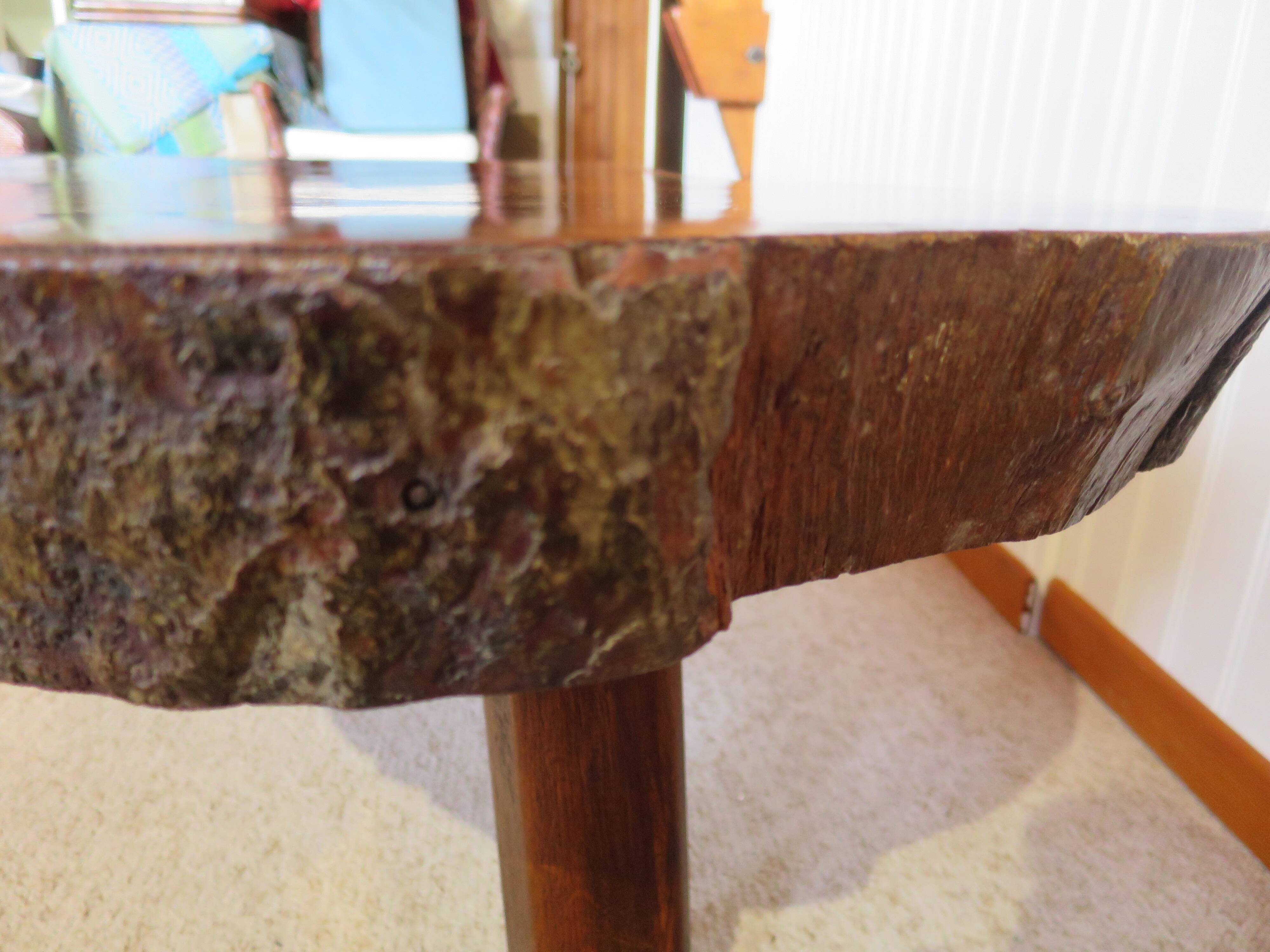 Tripod coffee table - solid okoumé wood - organic shape - brutalist style