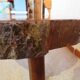 Tripod coffee table - solid okoumé wood - organic shape - brutalist style