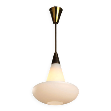 Suspension vintage en laiton et verre, design Italie, années 1960