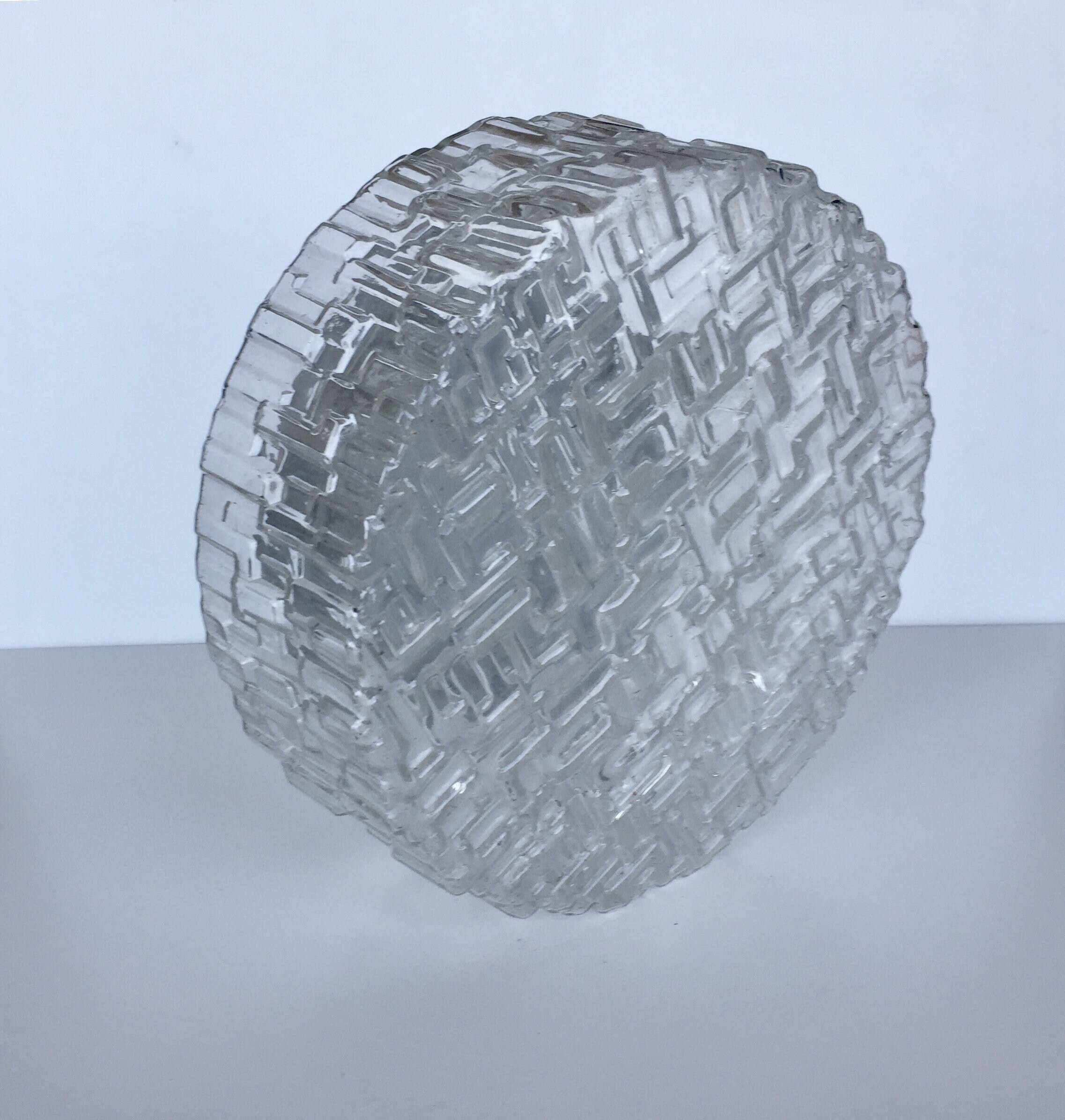 Plafonnier rond ou applique verrre moulé motif briques