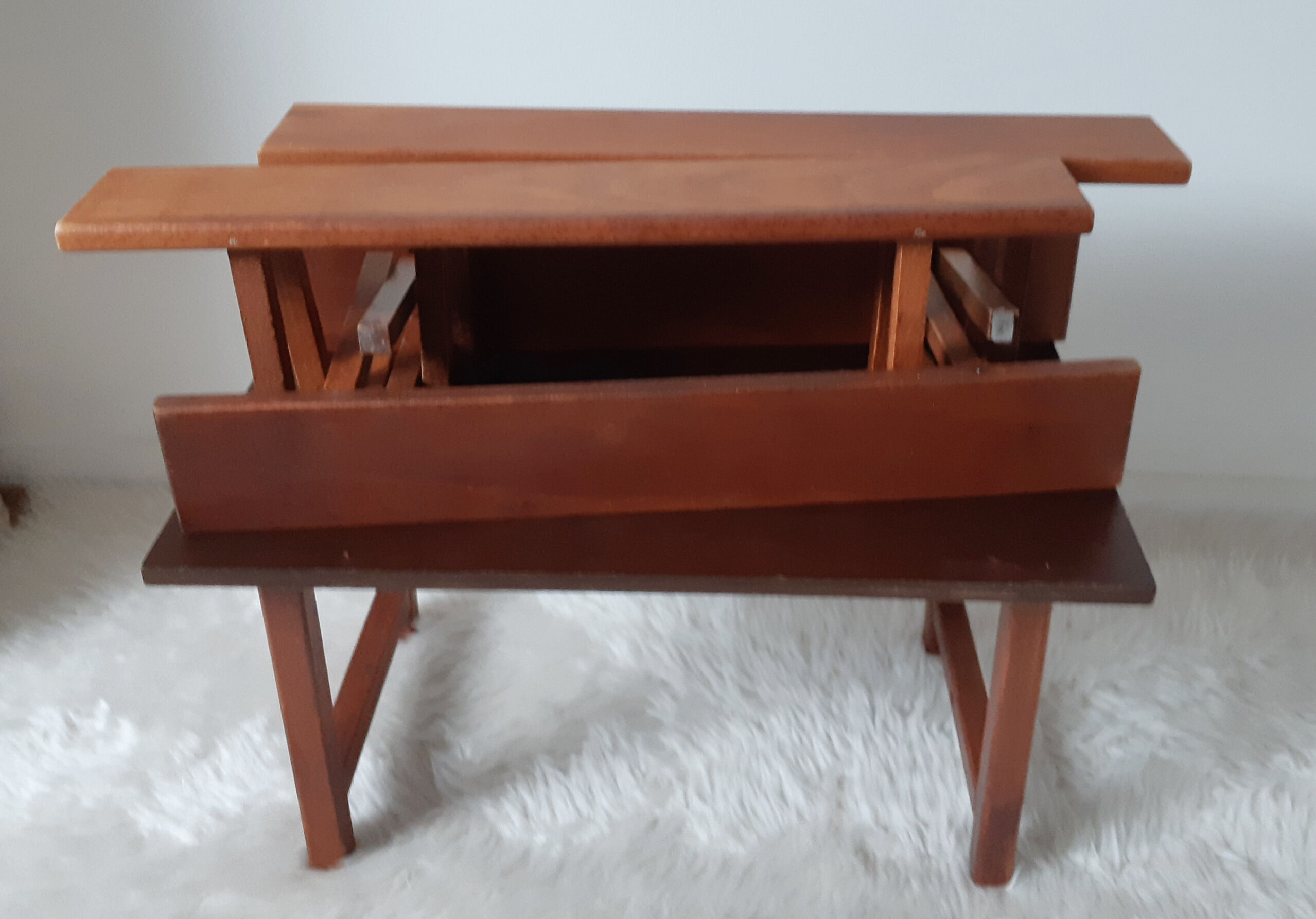 Vintage doll table and chairs, wooden, living room Dejou doll