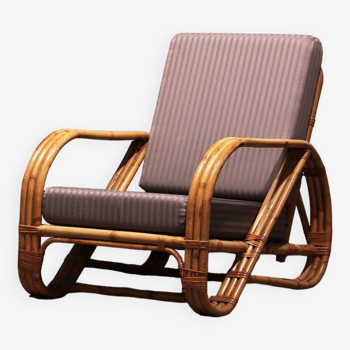 Fauteuil lounge vintage en rotin et bambou - Style Paul Frankl 1960