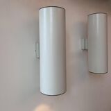 Pair of vintage cylindrical wall lights, matt white metal, Germany Erco 1976