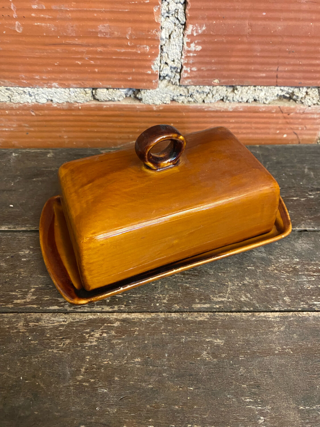 Beurrier Ancien ST CLEMENT Céramique Marron Made In France Vintage #D8