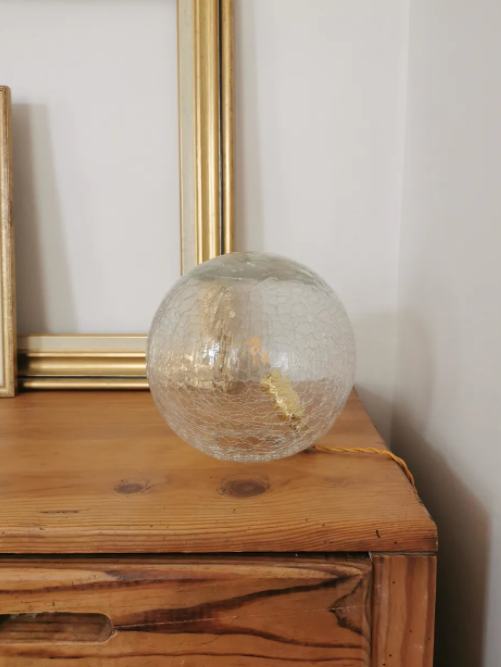 Vintage globe table lamp in molded glass