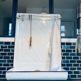 Old enamelled kitchen utensil display