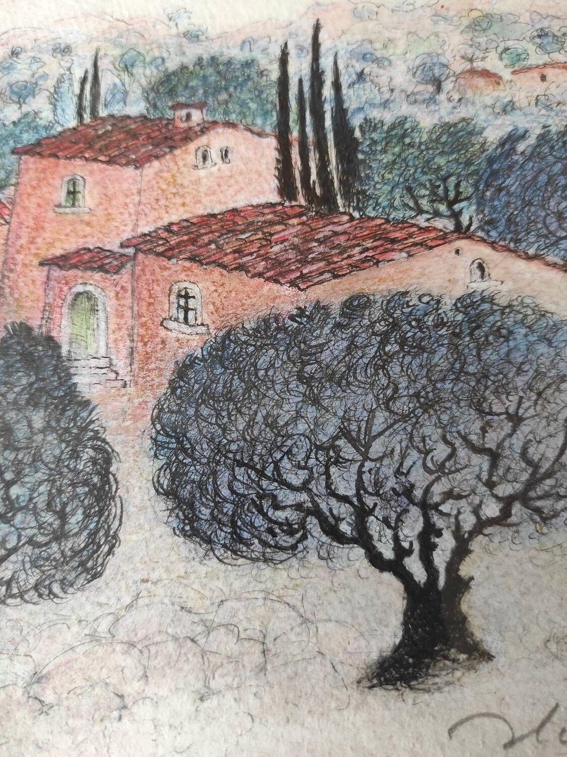 Watercolor landscape of Provence