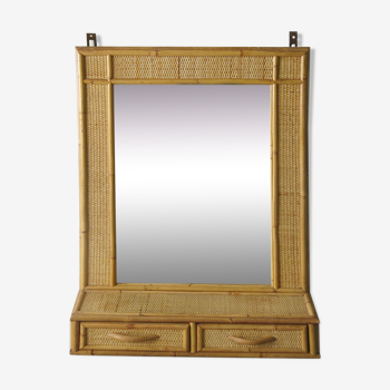 Miroir console coiffeuse en rotin 83x60cm