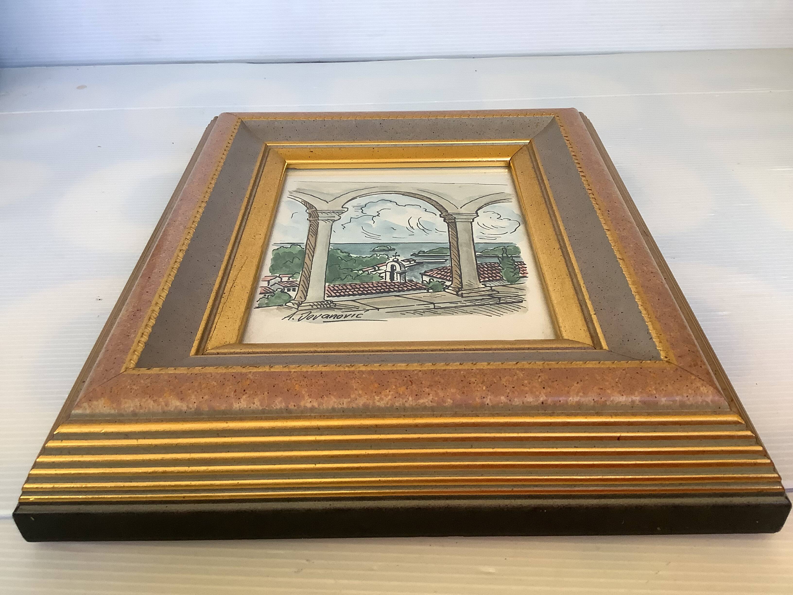 Watercolour painting signed, sea view, marine.