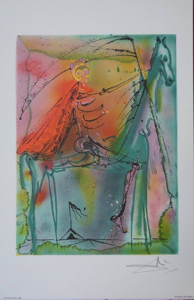Salvador Dali: Horses, The Horse of Death - Signed lithograph