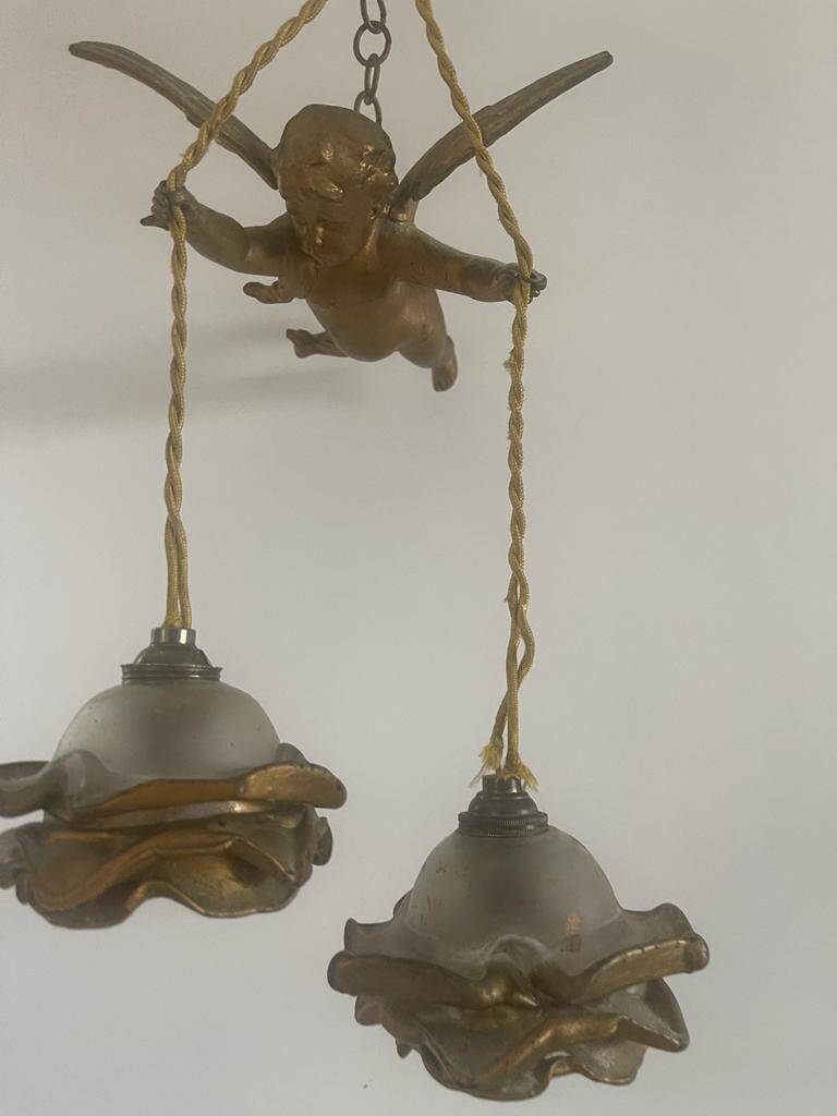 Angel chandelier, old art deco cherub 1930