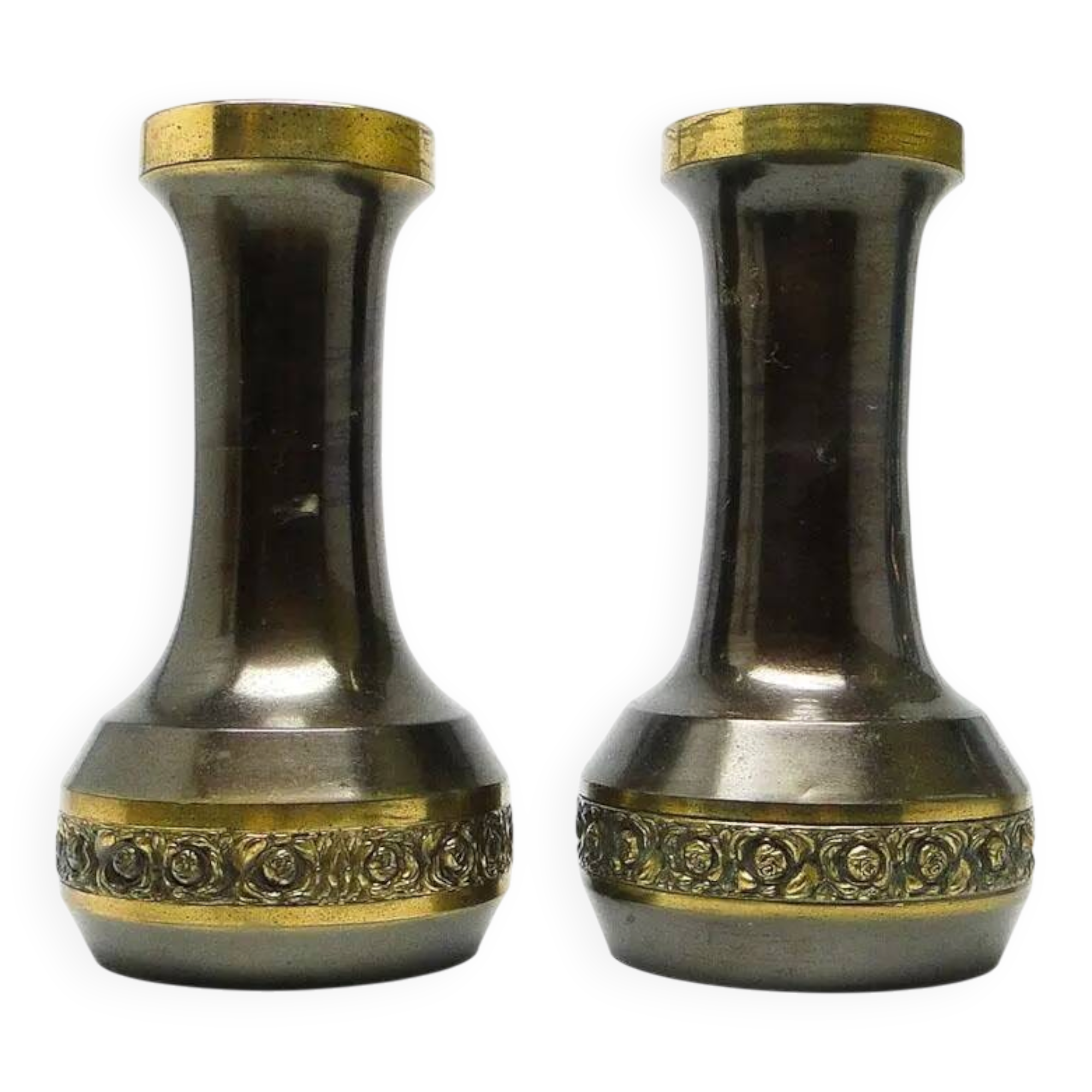 Pair of Art Nouveau amphorae, patinated brass, France, early 20th century
