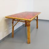 Vintage dining table in rattan and ceramic from Vallauris from the 50s and 60s