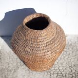 Panier ancien, bourgne paille et ronce, panier tressé avec couvercle, décoration intérieur, garde-ma