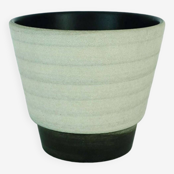 Mid century flowerpot planter u-keramik stripe pattern shades of gray and black 50s 60s