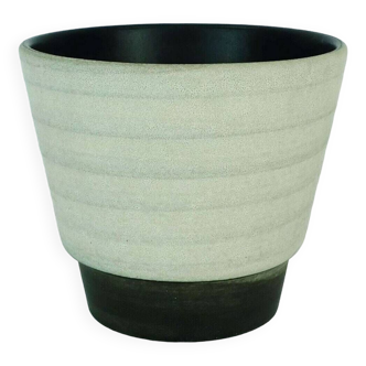 Mid century flowerpot planter u-keramik stripe pattern shades of gray and black 50s 60s