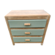 Commode en chene plateau et structure laissez brut côté facade tiroir et intérieur couleur  boa
