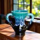 Ancient amphora vase in turquoise glazed stoneware.