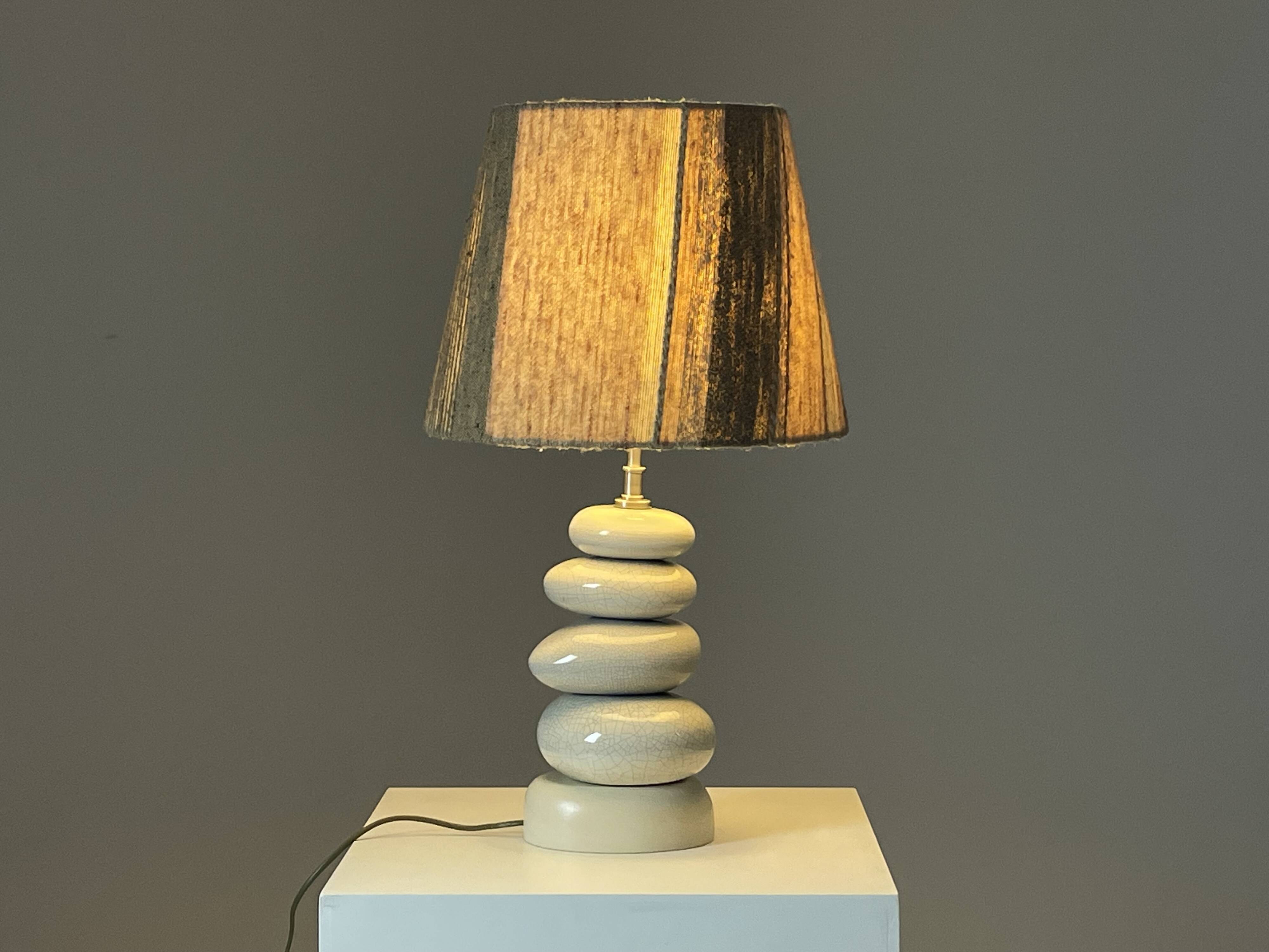 Cracked pebble lamp by François Châtain with its original lampshade, France 1970s
