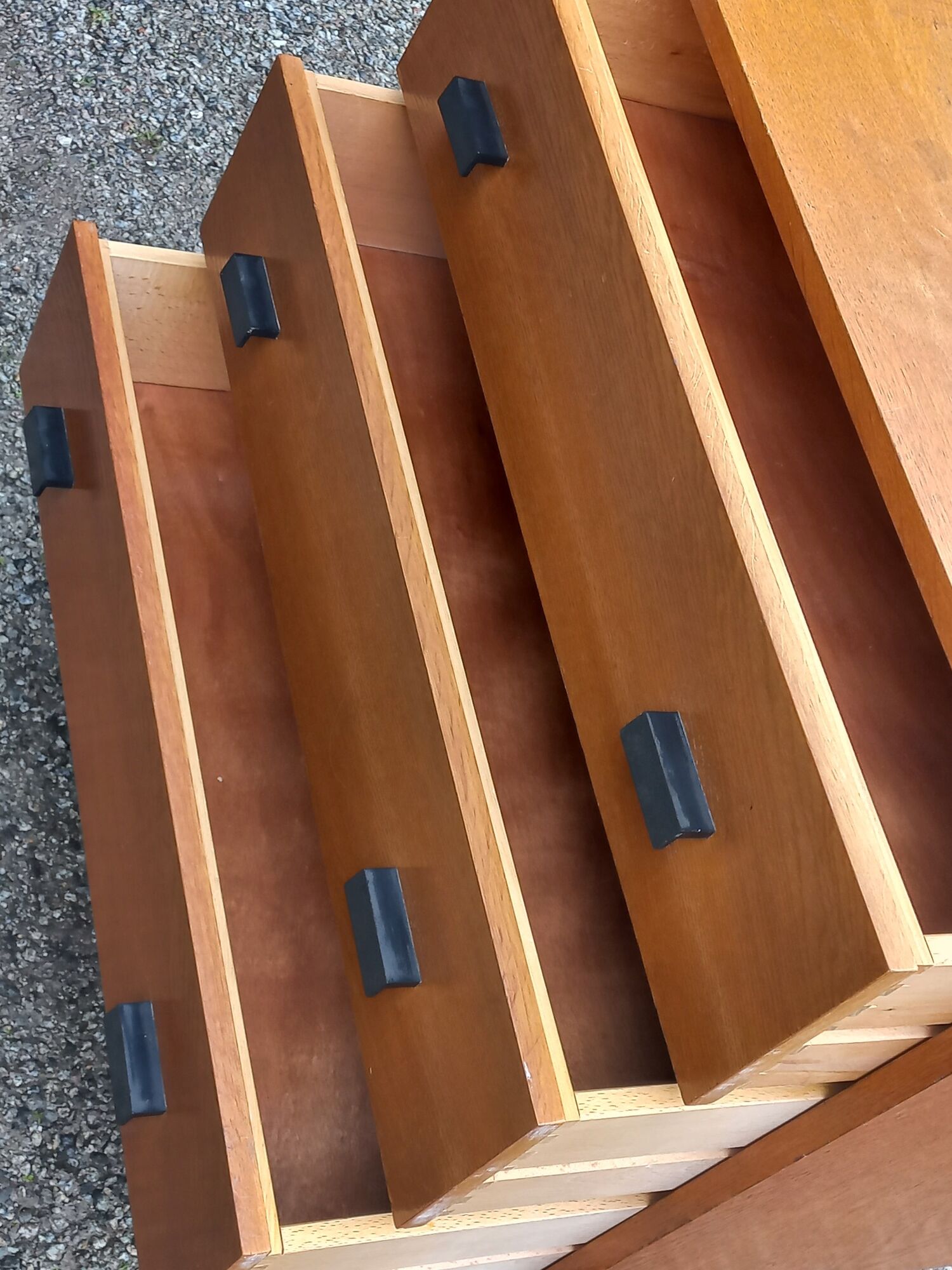 Vintage chest of drawers in gilded oak from the 50s 3 drawers feet bobbin