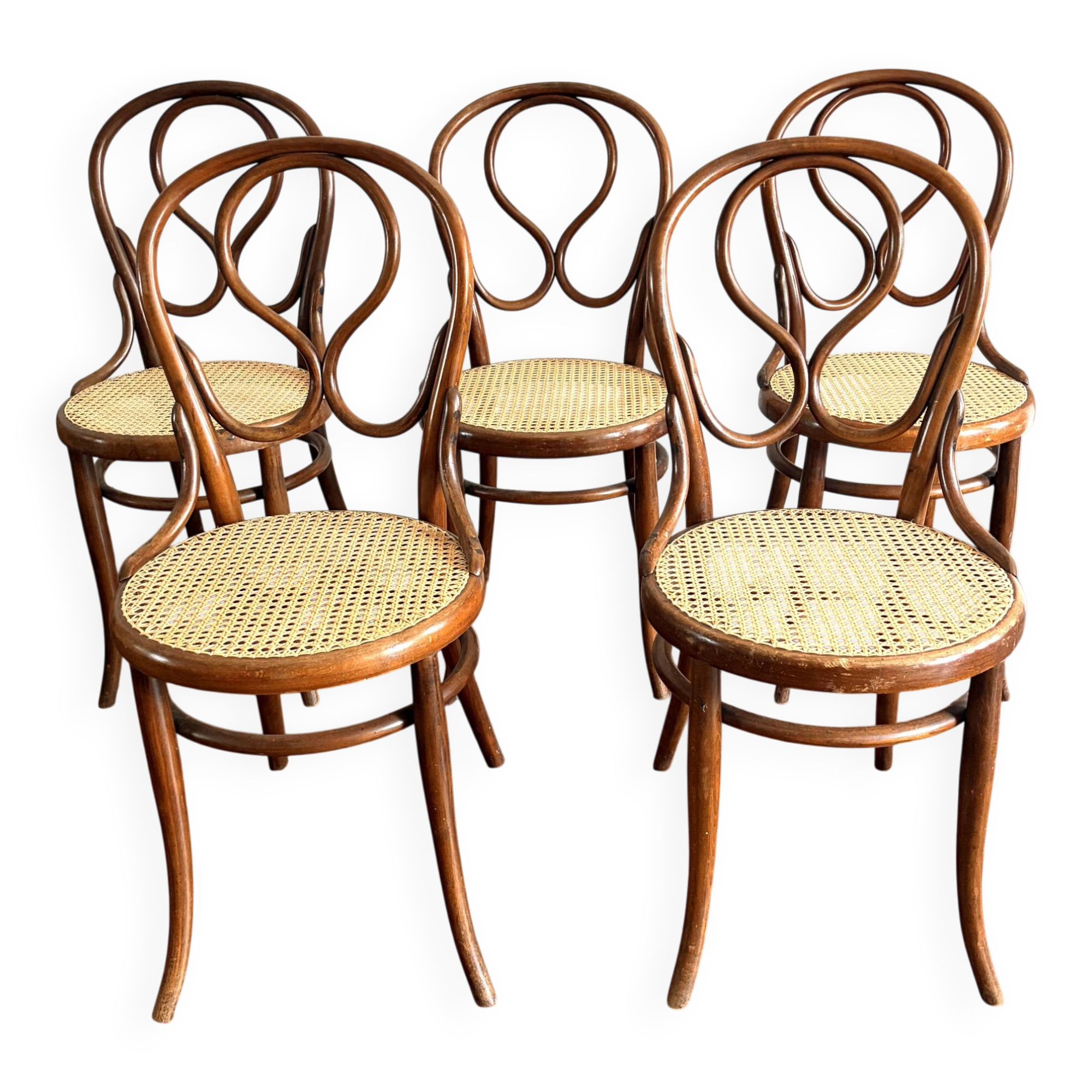 Ensemble de 5 chaises de salle à manger antiques Thonet modèle 20, vers 1890.