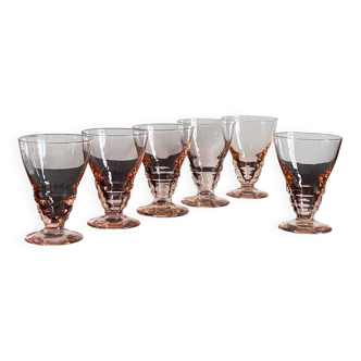 6 verres art déco rose 6 cl