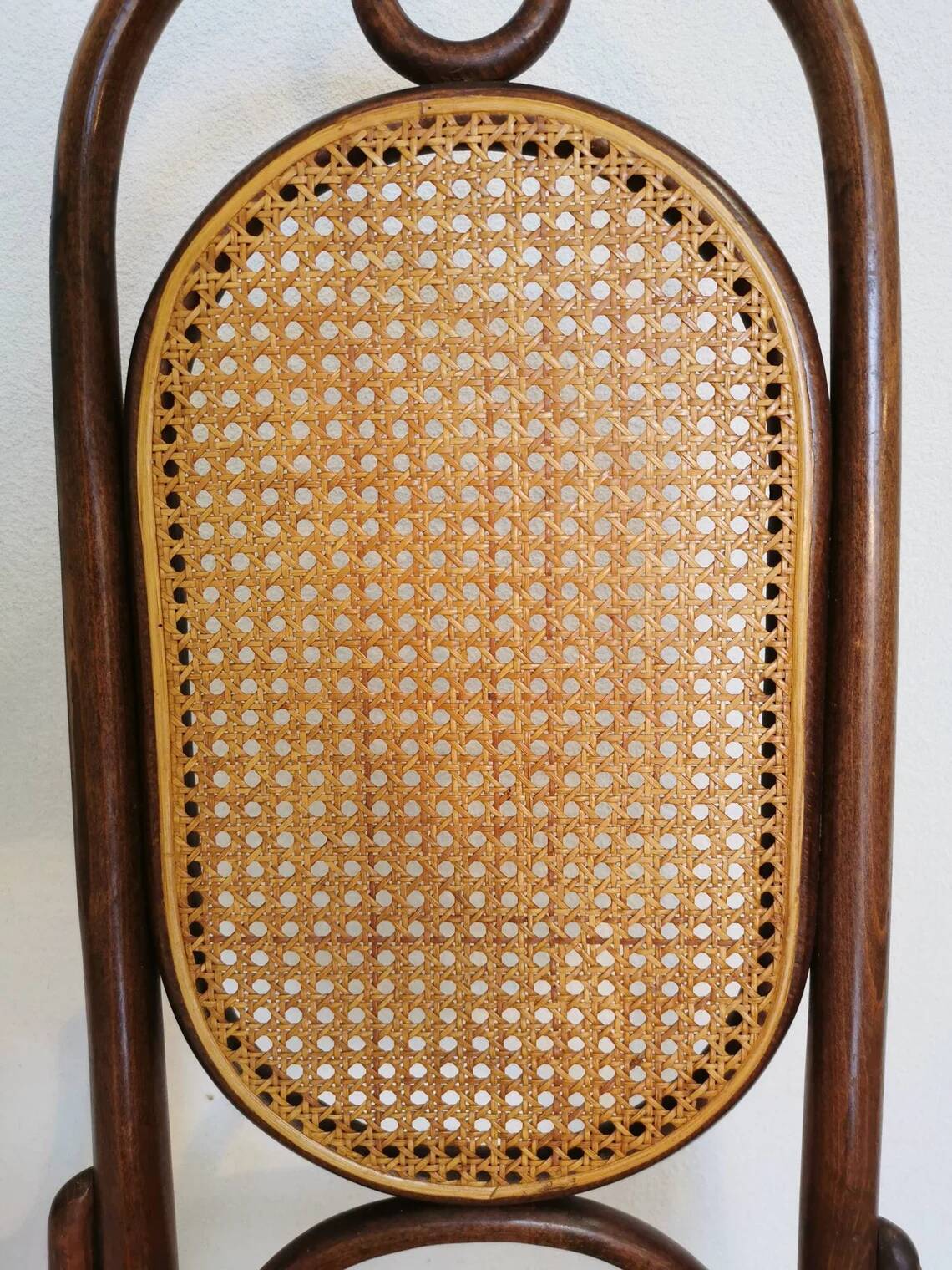 Vintage Thonet Bentwood Chair: Retro Fabric, Cane Backrest, 1970s Yugoslavi