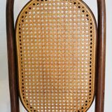 Vintage Thonet Bentwood Chair: Retro Fabric, Cane Backrest, 1970s Yugoslavi