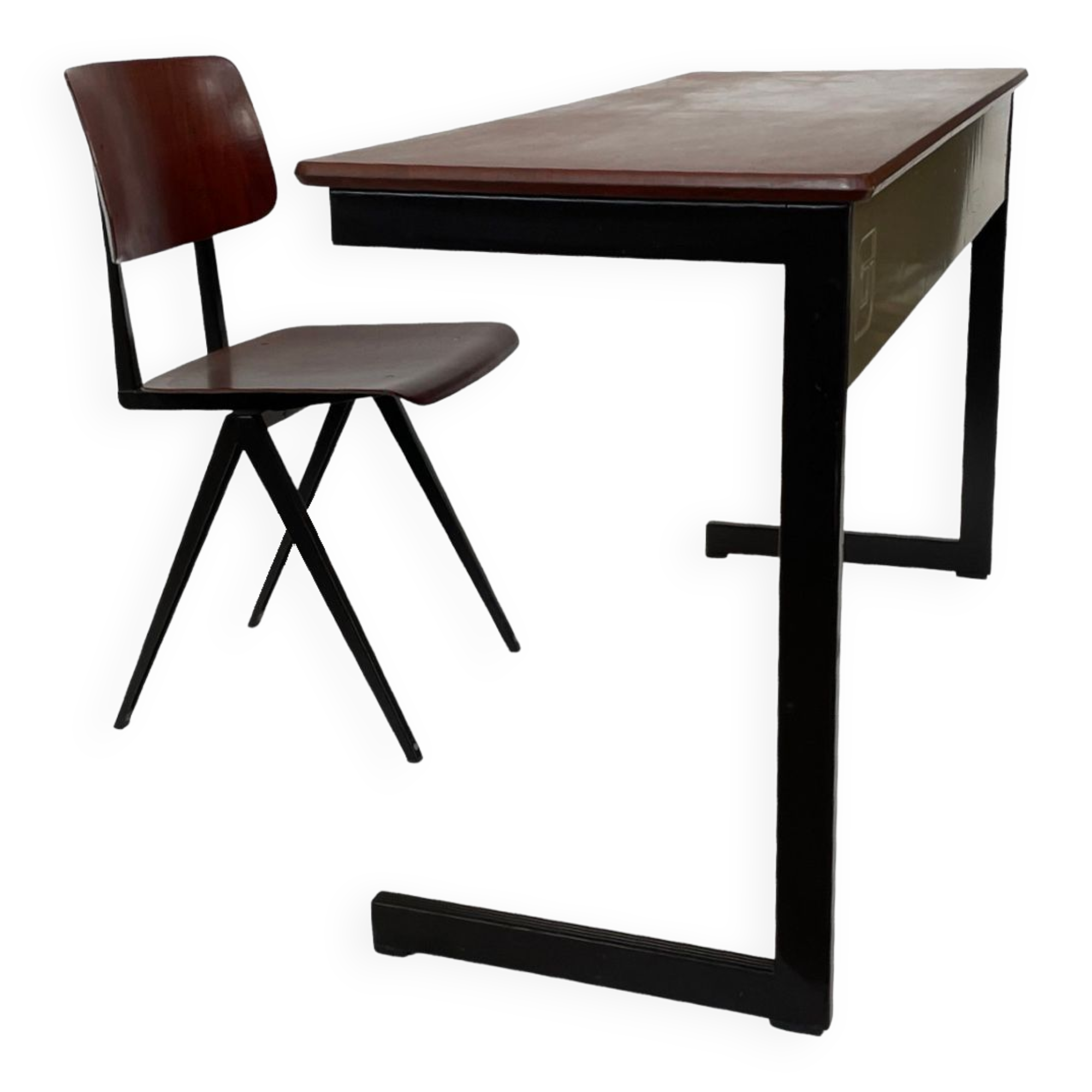 Bureau vintage Galvanitas Netherland avec chaise design hollandais des années 70