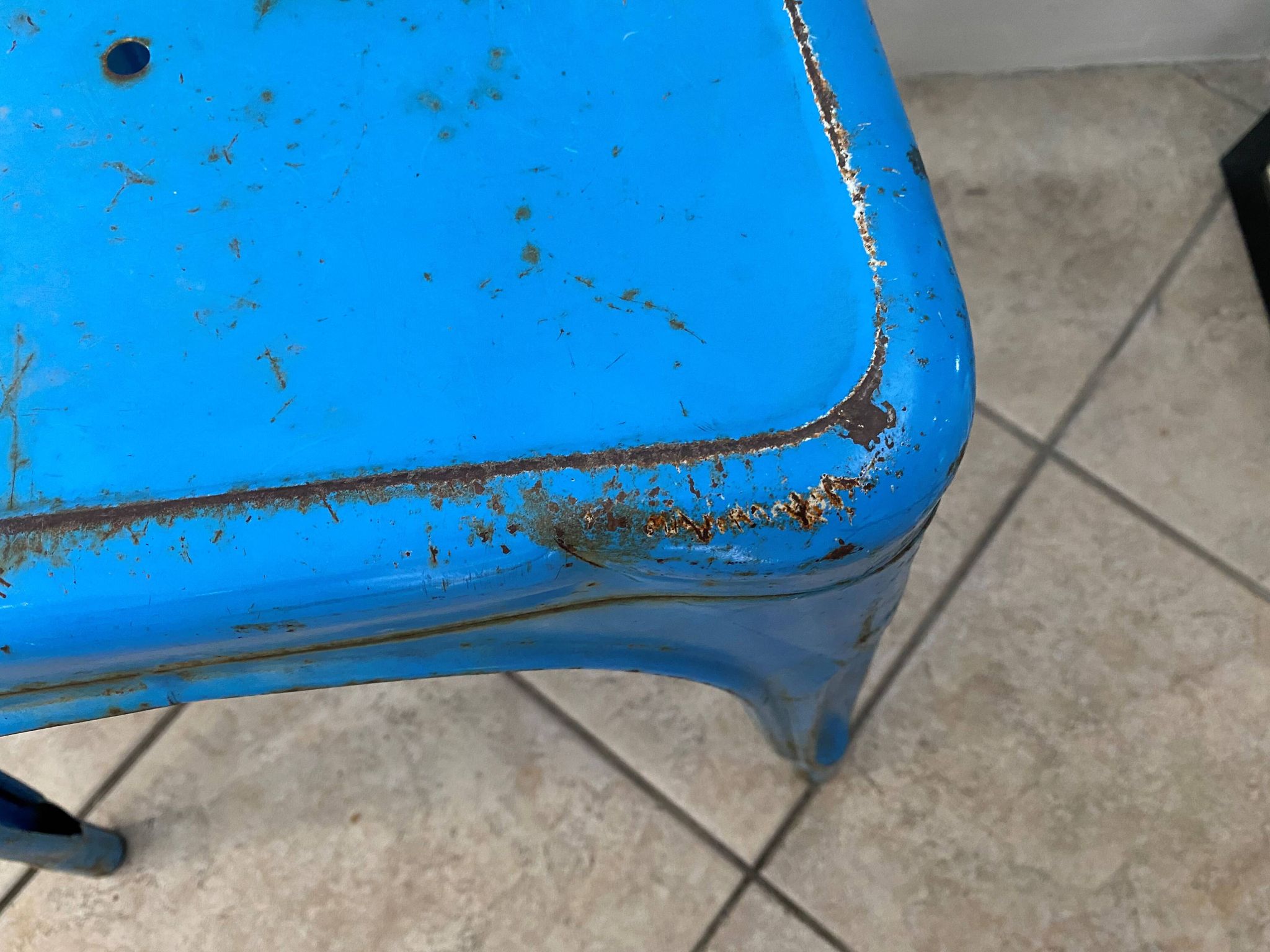Authentic blue tolix metal chair by Xavier Pauchard vintage industrial 1950