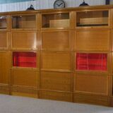 Modular furniture set by Pierre Cruege for Martin Dupuis in light oak, 1960