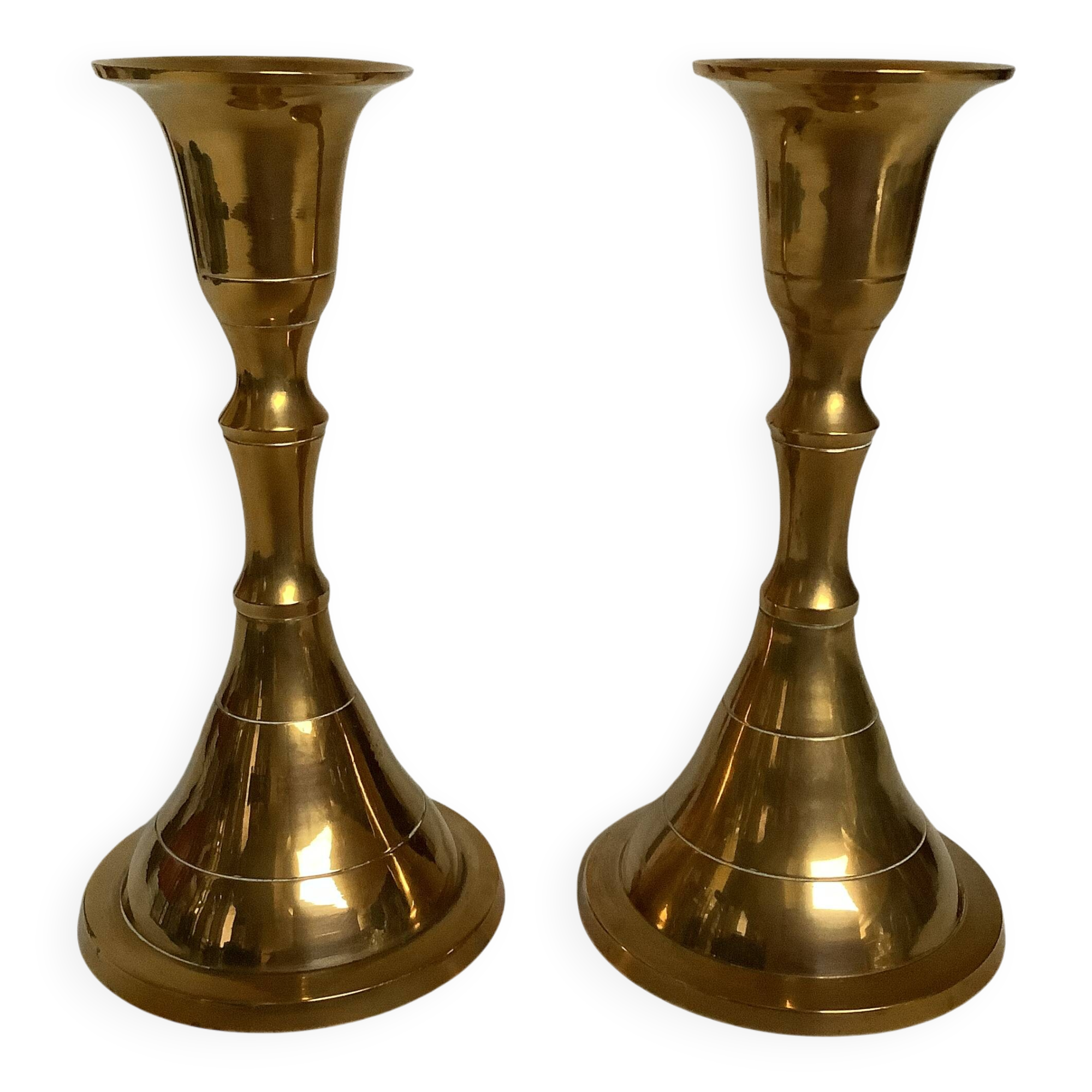 Pair of small brass tulip-shaped candlesticks