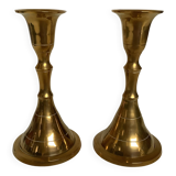 Pair of small brass tulip-shaped candlesticks