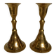 Pair of small brass tulip-shaped candlesticks