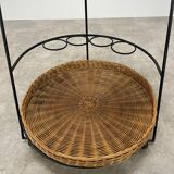 Raoul Guys style metal and rattan serving trolley from the 50s