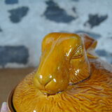 Vintage yellow enamelled rabbit terrine