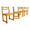 4 Blond Elm Chairs & Straw Seats Maison Regain 1970/1980