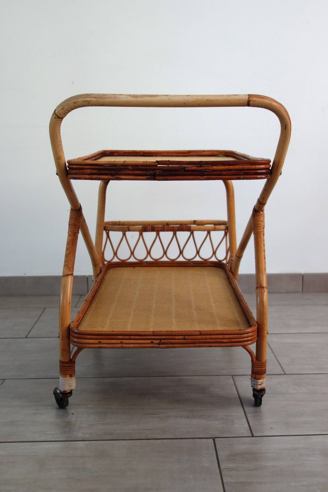 1960s rattan bar cart