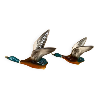 Antique Wall Decor Green Neck Ducks Ceramic Multicolor Vintage