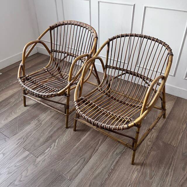 Paire de fauteuils en rotin vintage