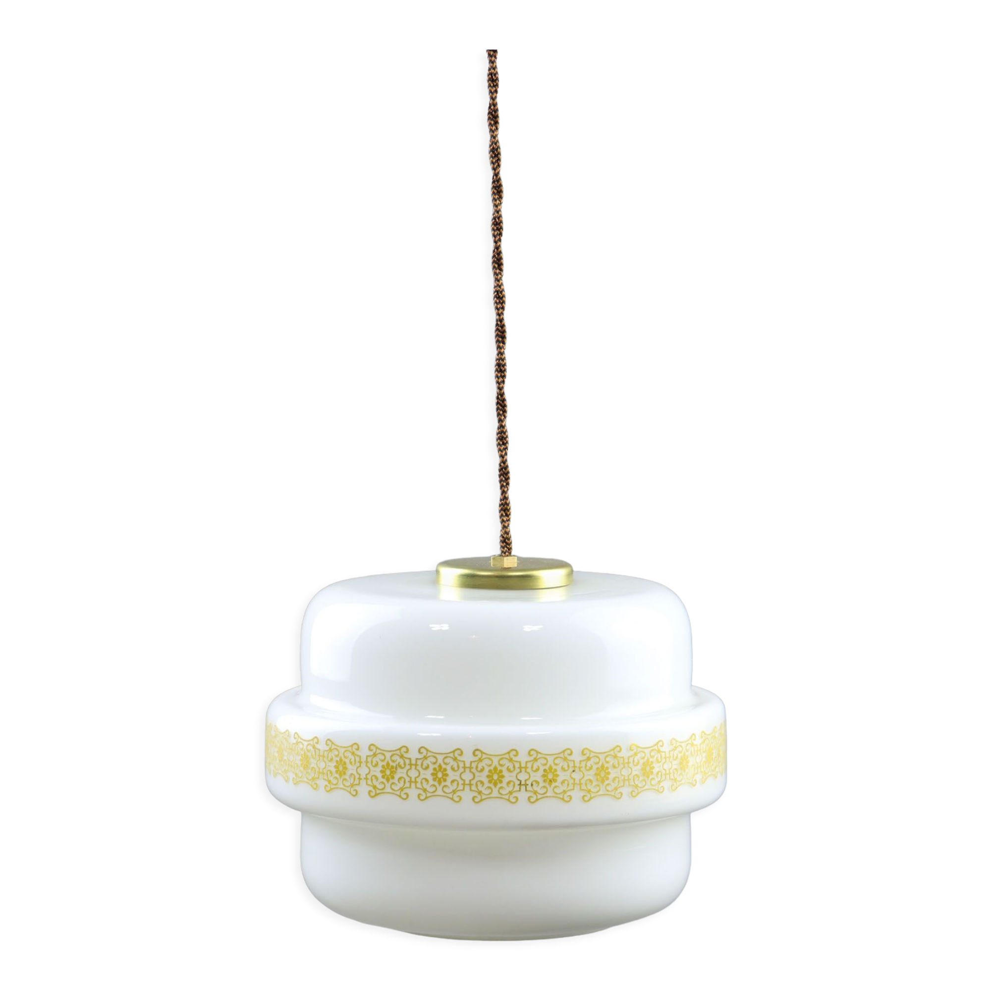 Mid-century Glass & Brass Pendant Lamp