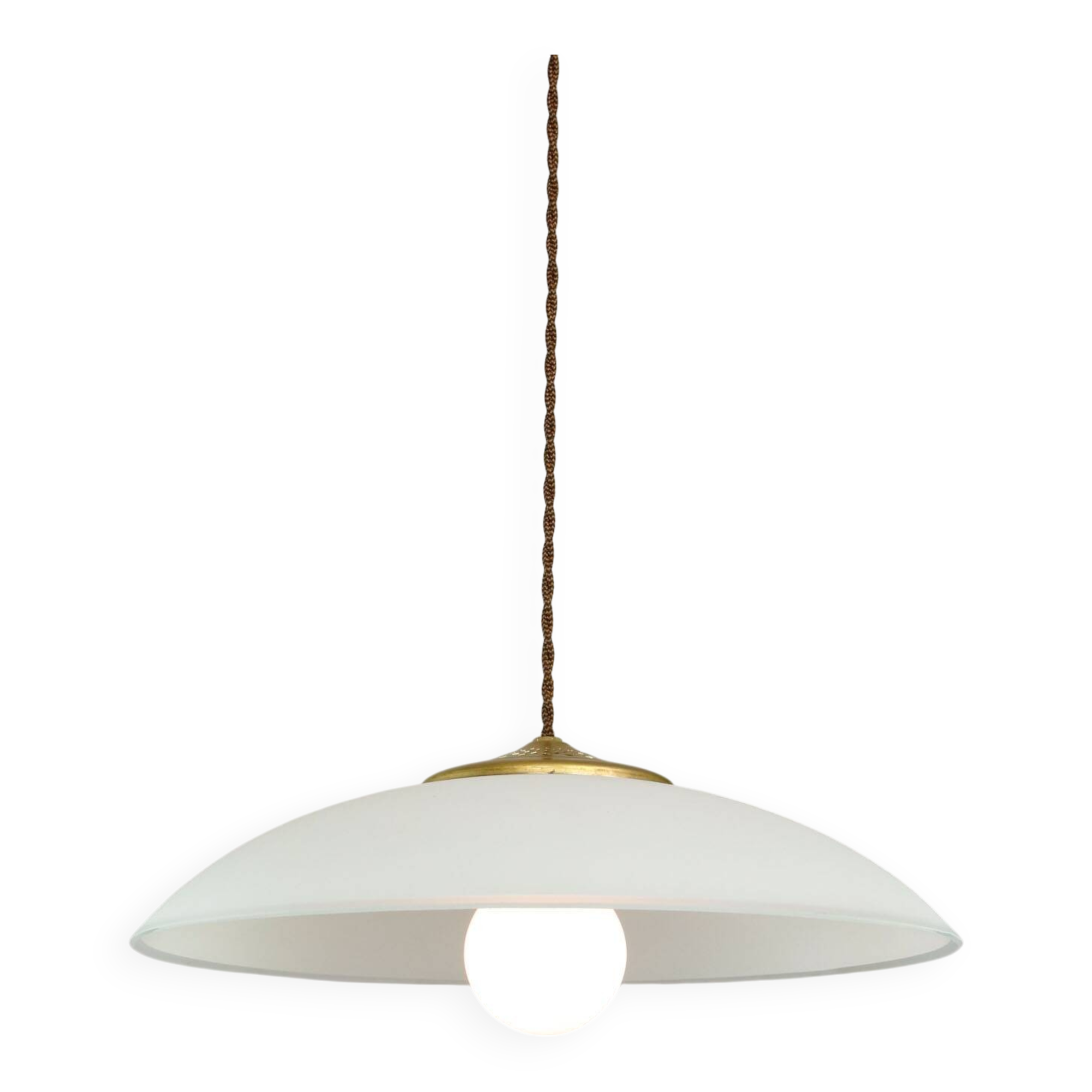 Mid-Century Italian Saucer Glass and Brass Pendant Lamp