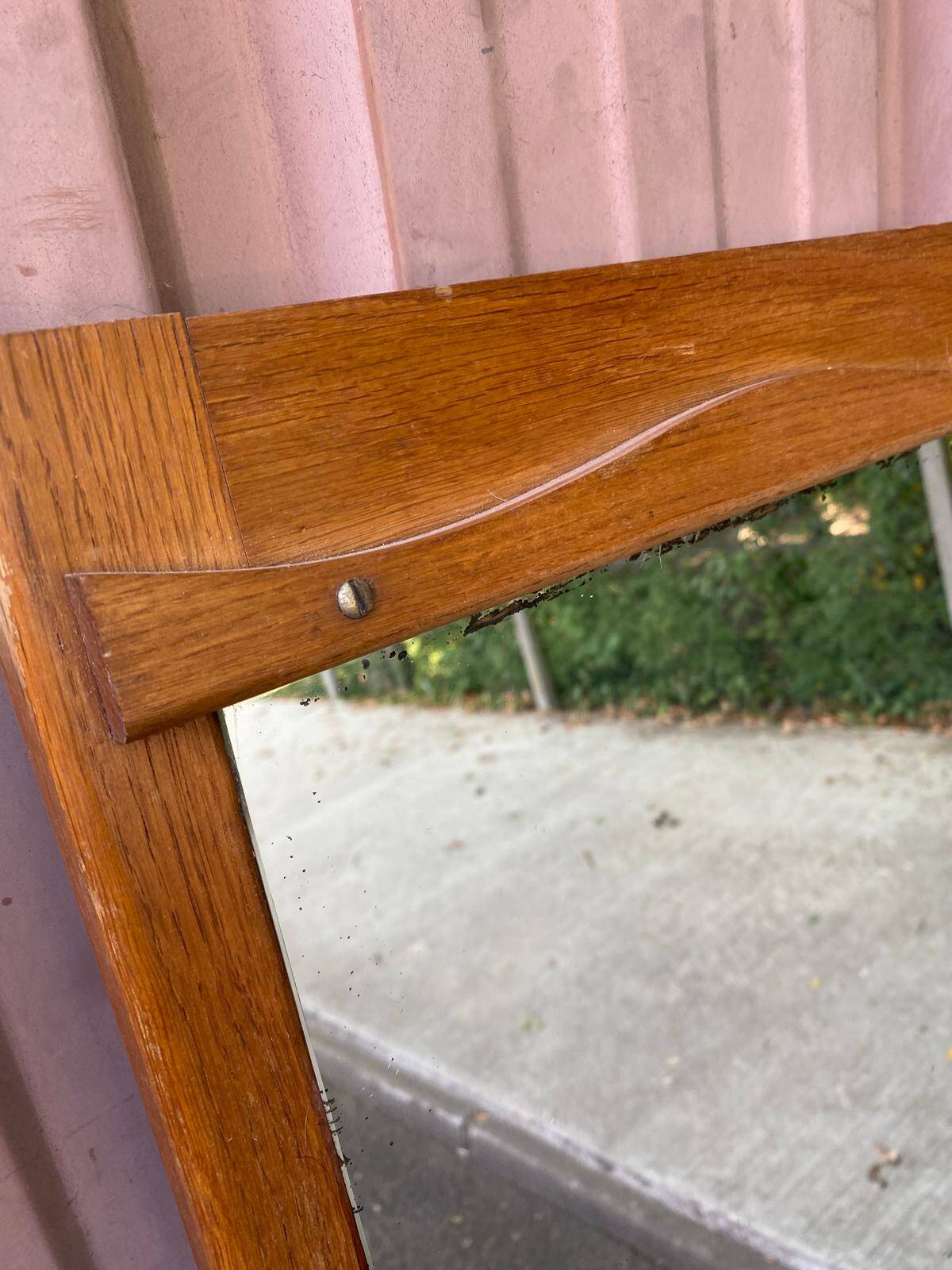 Vintage Scandinavian mirror in solid oak 42x148.