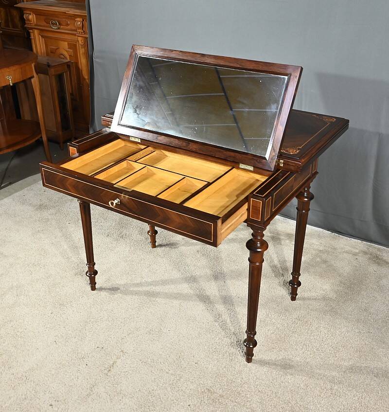 Marquetry system table, louis xvi style – 2nd half of the 19th century