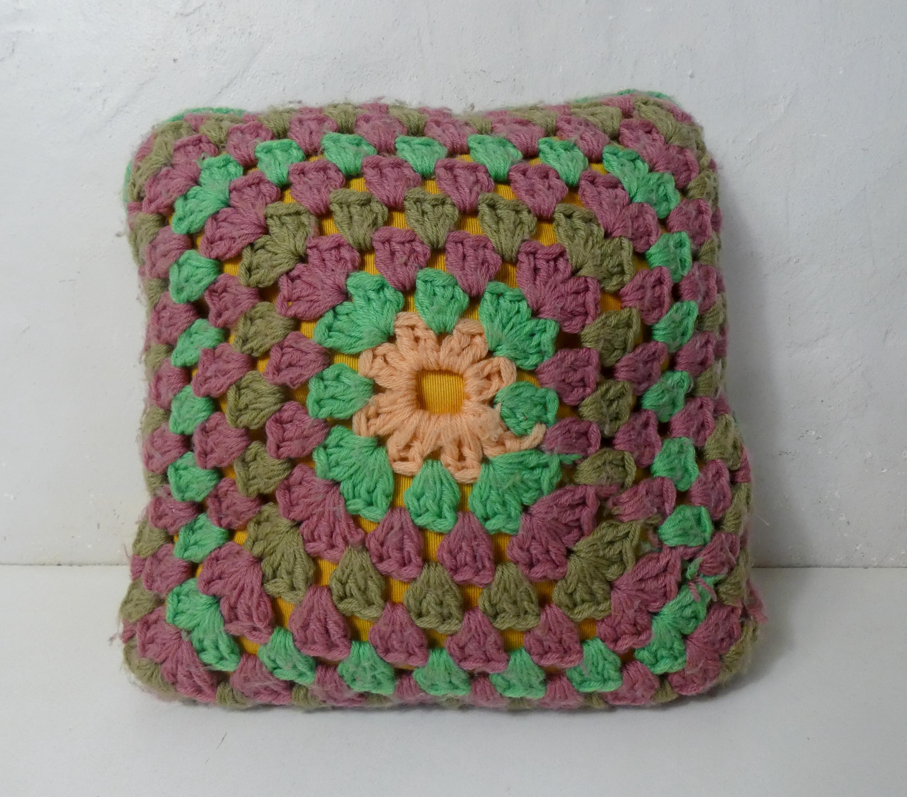 3 vintage crochet cushions