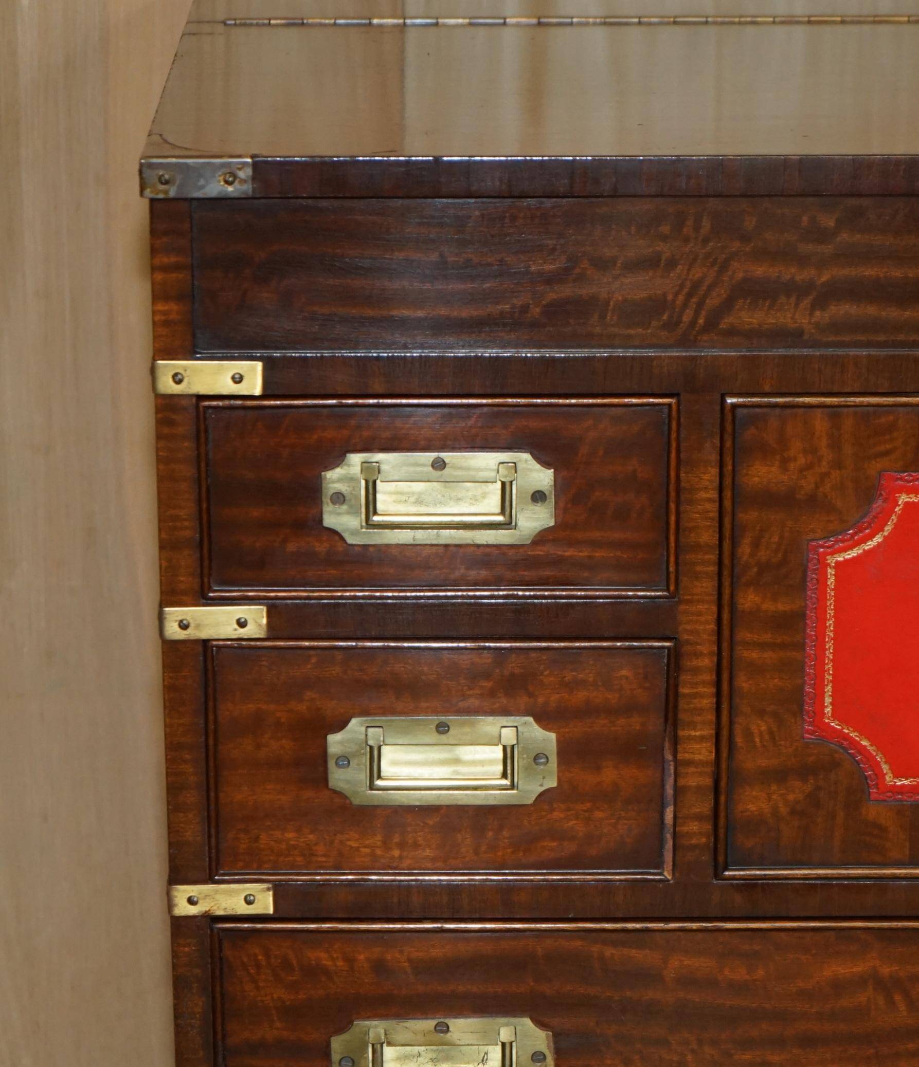 Vintage military commode FINE hardwood, brass and leather.