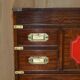 Vintage military commode FINE hardwood, brass and leather.